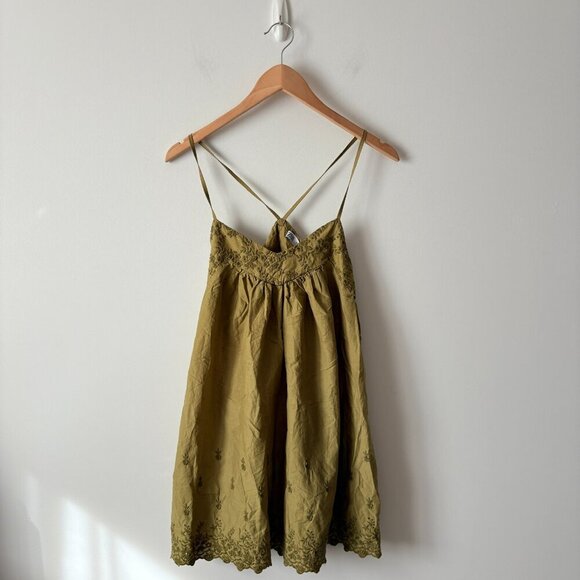 Zara Embroidered Chemise Dress Green Size XS - Picture 6 of 11